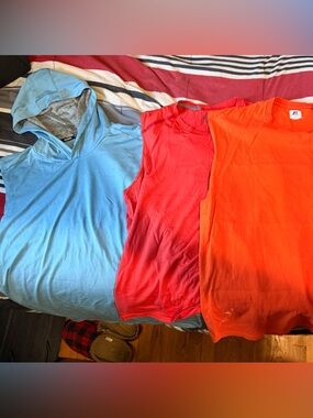 Russell Tank Tops Three Colorblock Cotton Tees - Blue, Red, Orange